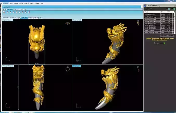 dragon 3D print model computer screen showing golden