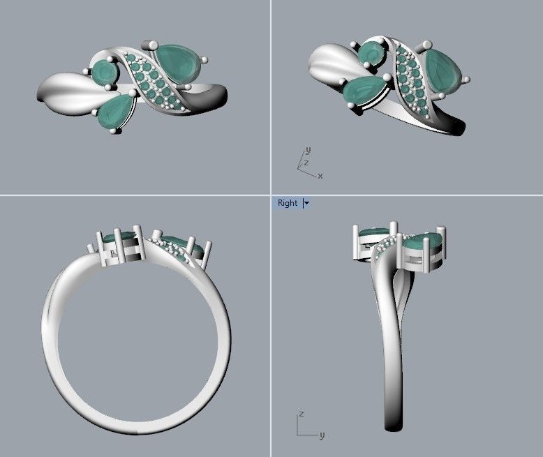 Design Women ring with gems and diamonds 3dm stl 3D print model 3D print model_17