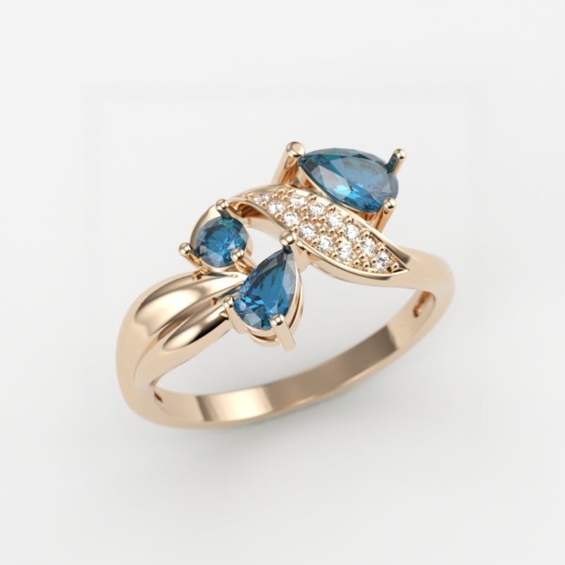 Design Women ring with gems and diamonds 3dm stl 3D print model 3D print model_1