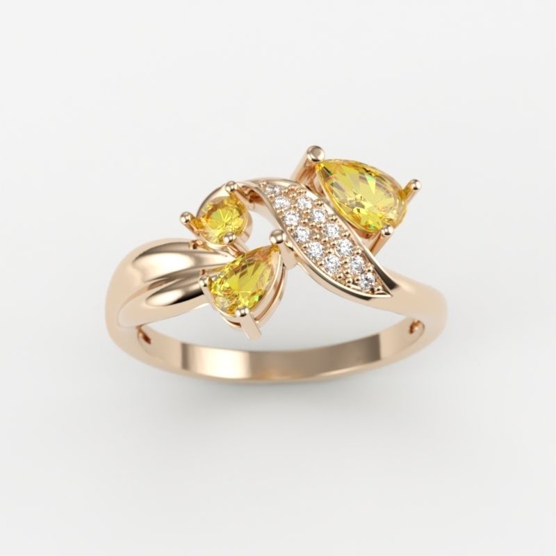 Design Women ring with gems and diamonds 3dm stl 3D print model 3D print model_10