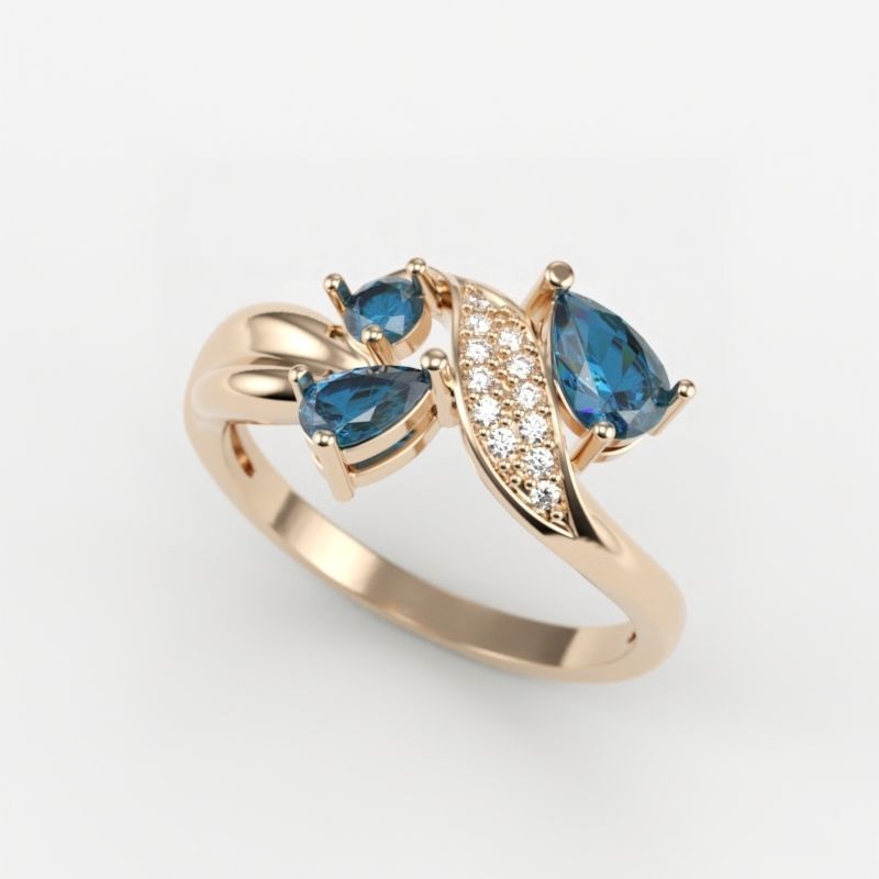 Design Women ring with gems and diamonds 3dm stl 3D print model 3D print model_2