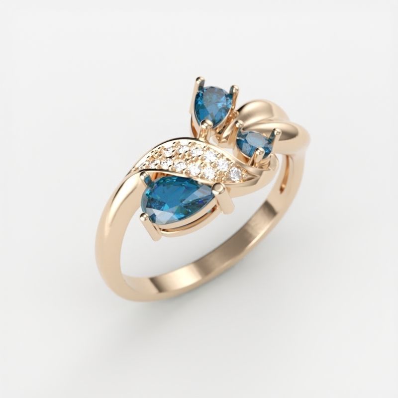 Design Women ring with gems and diamonds 3dm stl 3D print model 3D print model_4