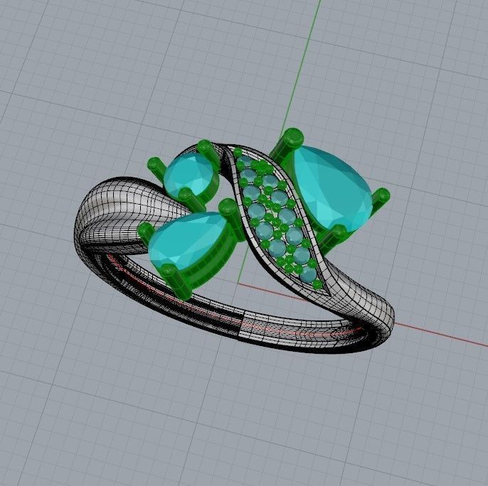 Design Women ring with gems and diamonds 3dm stl 3D print model 3D print model_20
