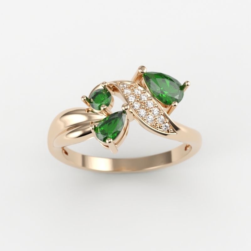 Design Women ring with gems and diamonds 3dm stl 3D print model 3D print model_7