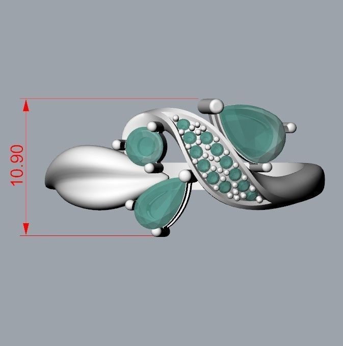 Design Women ring with gems and diamonds 3dm stl 3D print model 3D print model_19