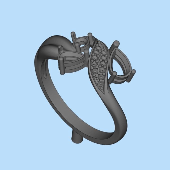 Design Women ring with gems and diamonds 3dm stl 3D print model 3D print model_22
