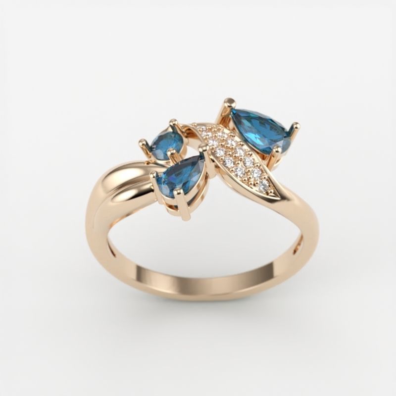 Design Women ring with gems and diamonds 3dm stl 3D print model 3D print model_5