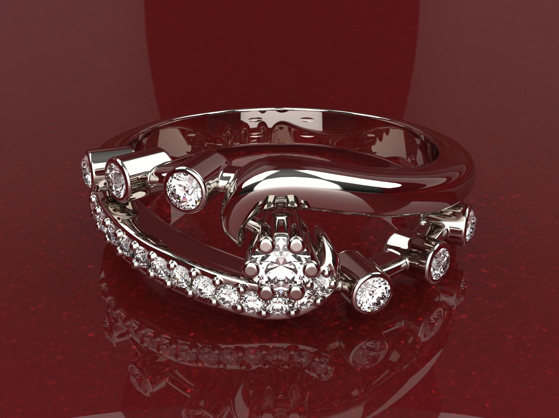 Ring with diamonds 12 3D print model_1