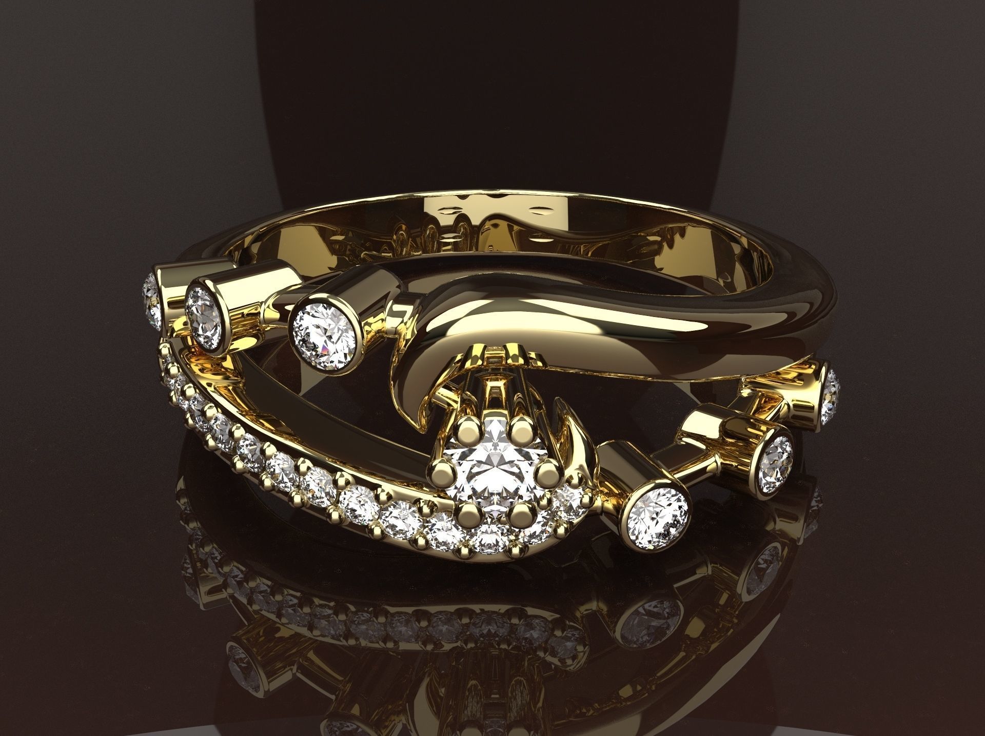 Ring with diamonds 12 3D print model_2