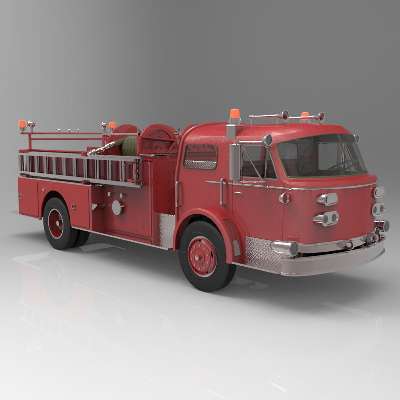 Pumper vintage fire truck - vintage fire truck 3D model_3