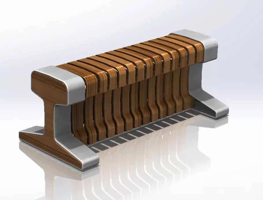 RailBank 3d model bench made of wood and metal 3D model_0