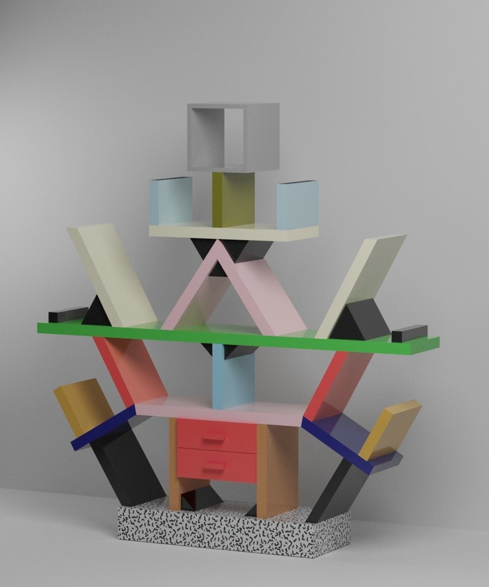 Memphis Group furniture and lamp collection - Pack 1 Low-poly 3D model_11