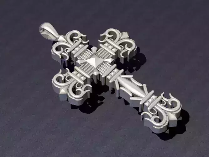 Cross 6 ornate silver pendant