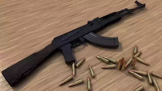 Ak-47 with bullets Low-poly 3D model
