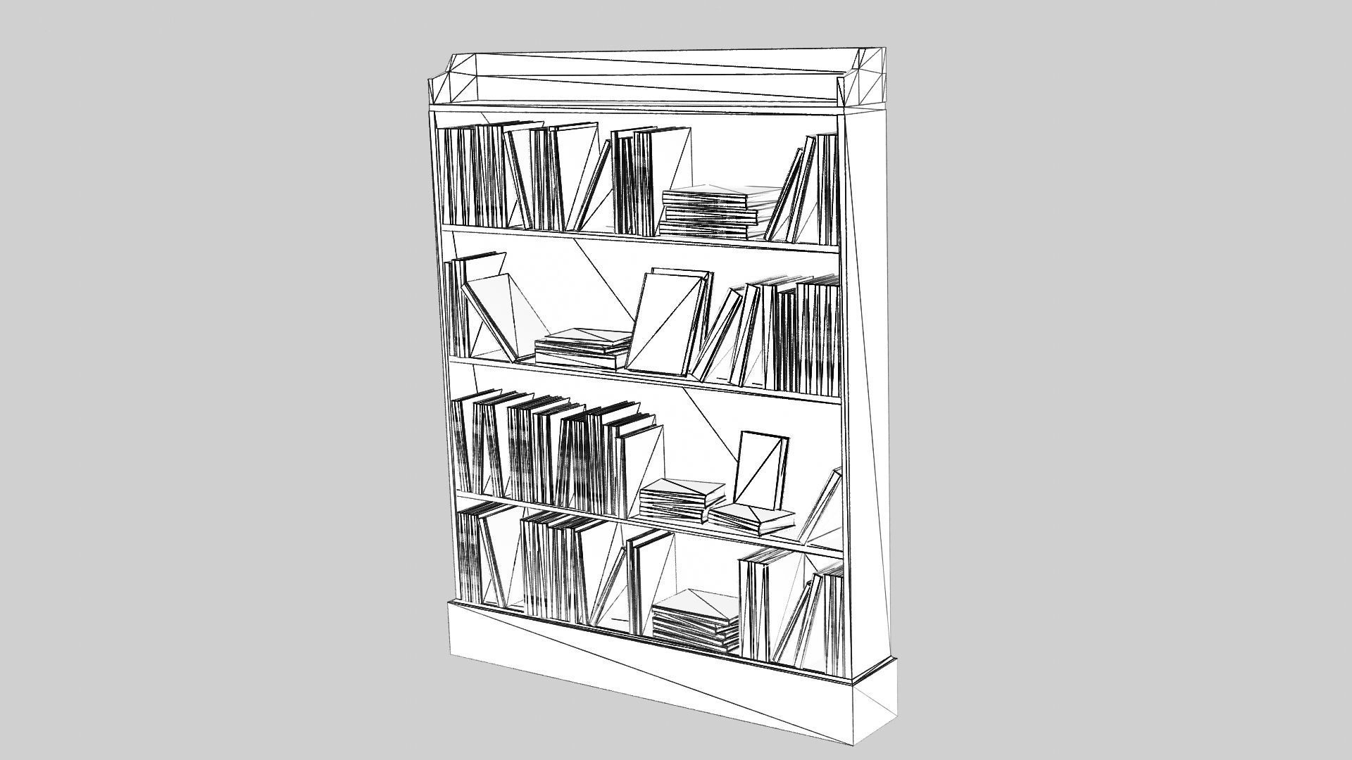 Bookcase wooden with books Low-poly 3D model_7