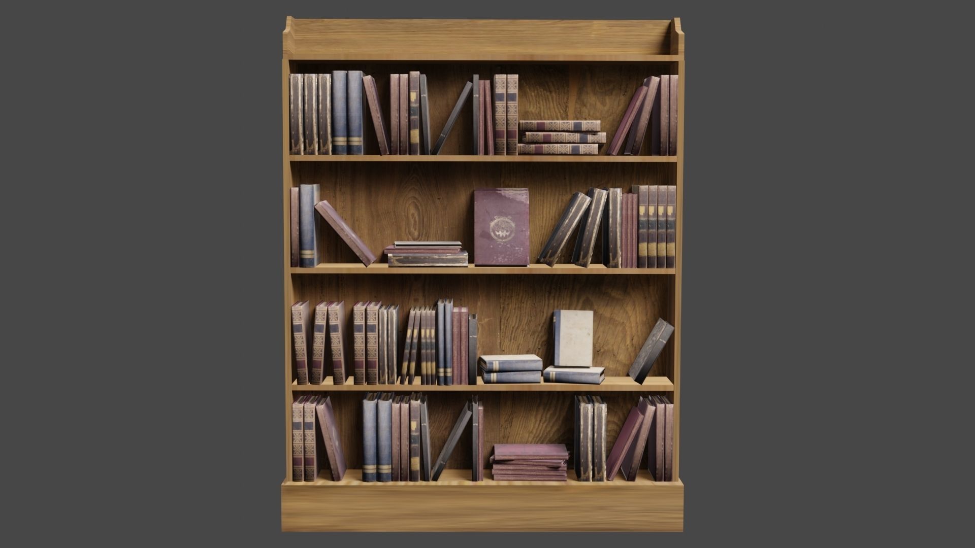 Bookcase wooden with books Low-poly 3D model_2