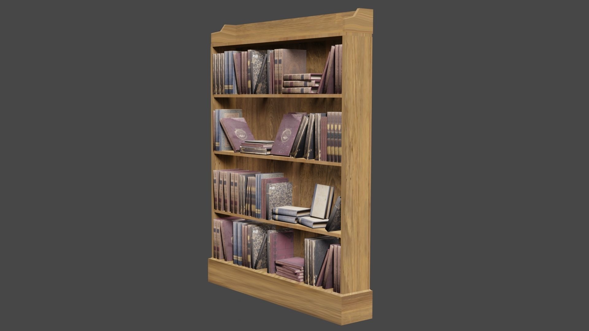 Bookcase wooden with books Low-poly 3D model_3