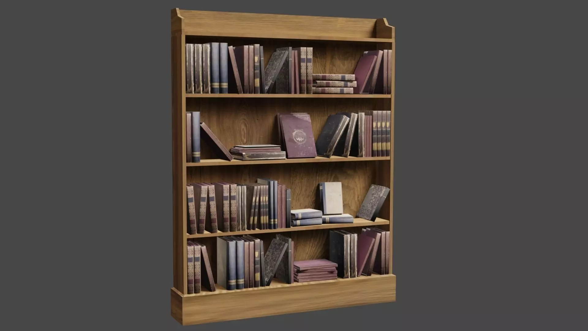 Bookcase wooden with books Low-poly 3D model_0