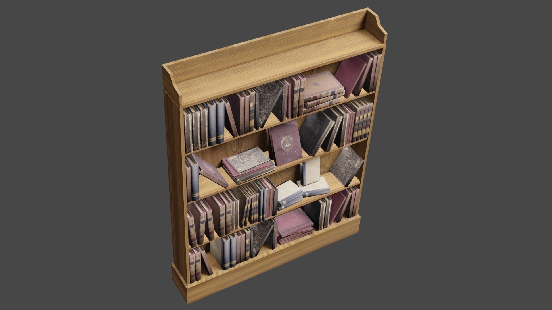 Bookcase wooden with books Low-poly 3D model_4