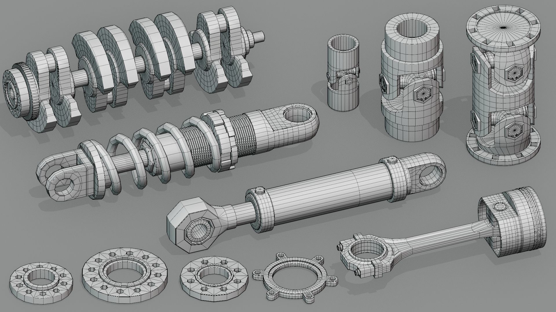 Hard Surface Mechanical Kitbash  Quad Topology  Volume 1 Low-poly 3D model_9
