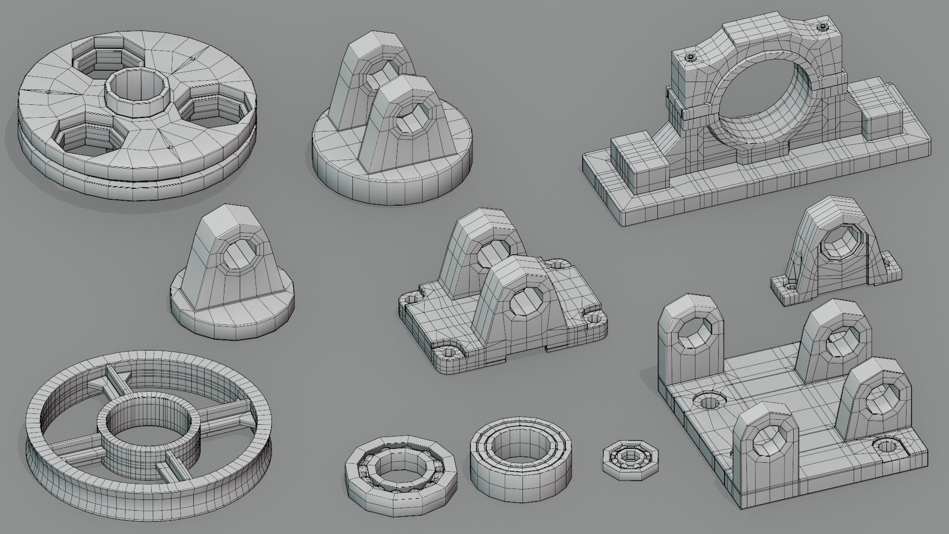 Hard Surface Mechanical Kitbash  Quad Topology  Volume 1 Low-poly 3D model_10