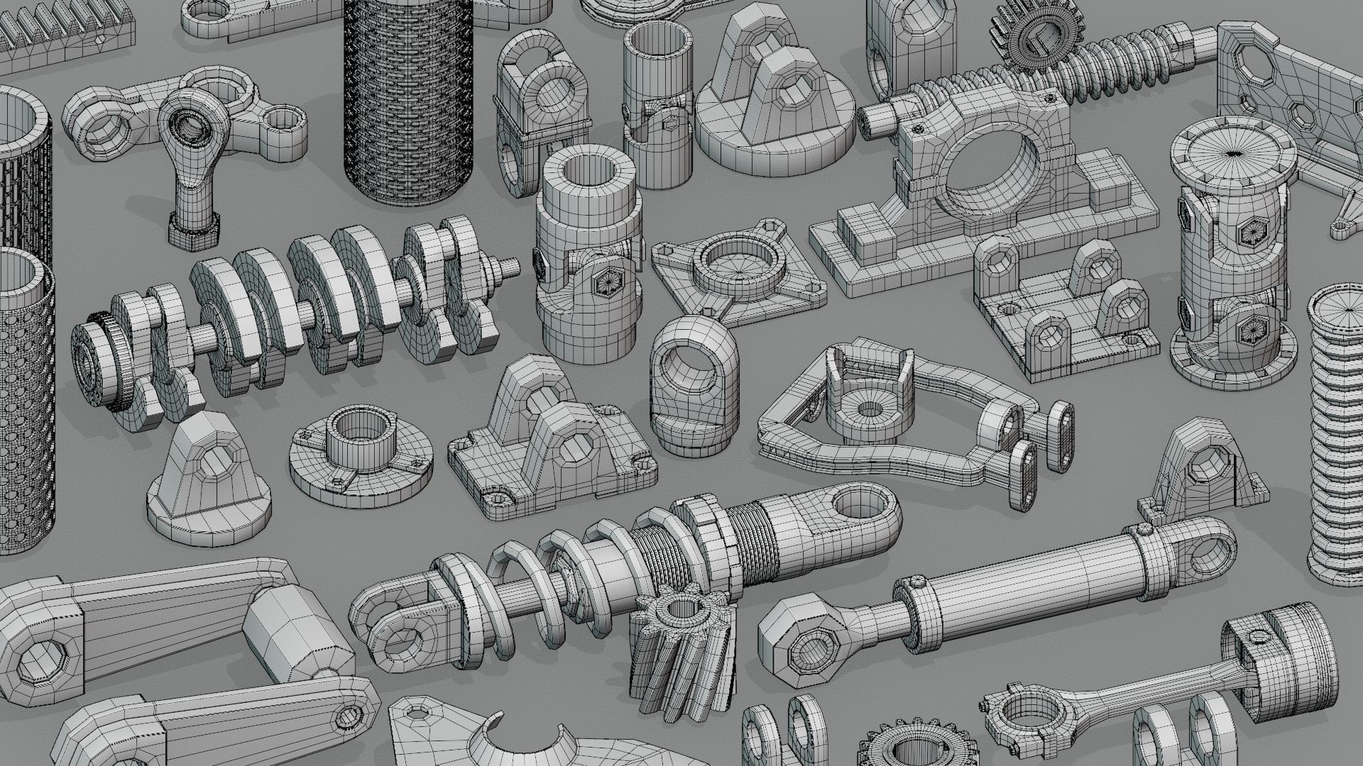 Hard Surface Mechanical Kitbash  Quad Topology  Volume 1 Low-poly 3D model_8