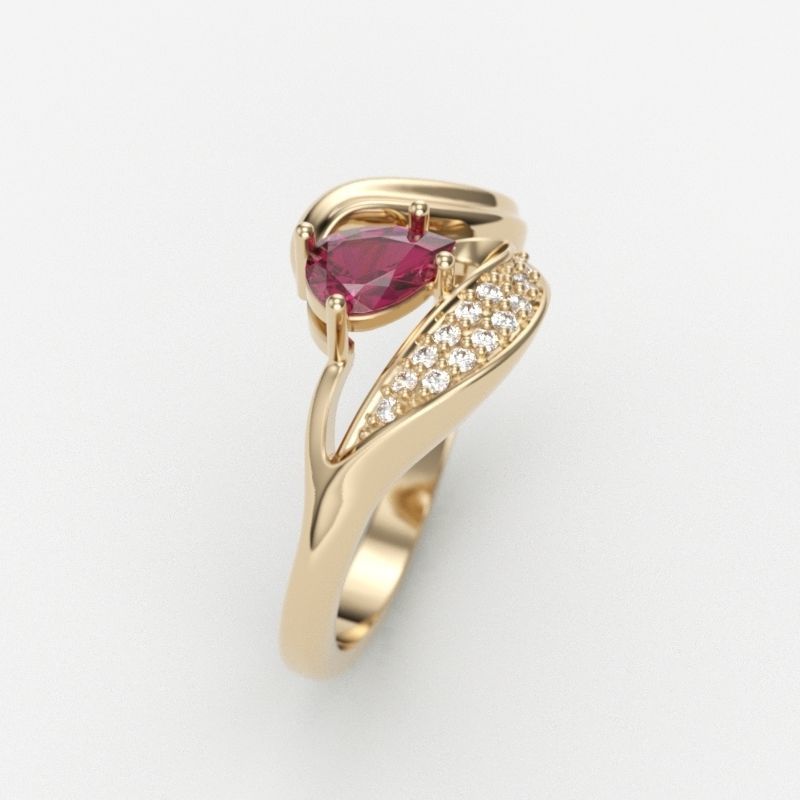 Design Women ring with ruby and diamonds 3dm stl 3D print model 3D print model_9