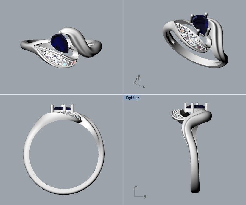 Design Women ring with ruby and diamonds 3dm stl 3D print model 3D print model_19