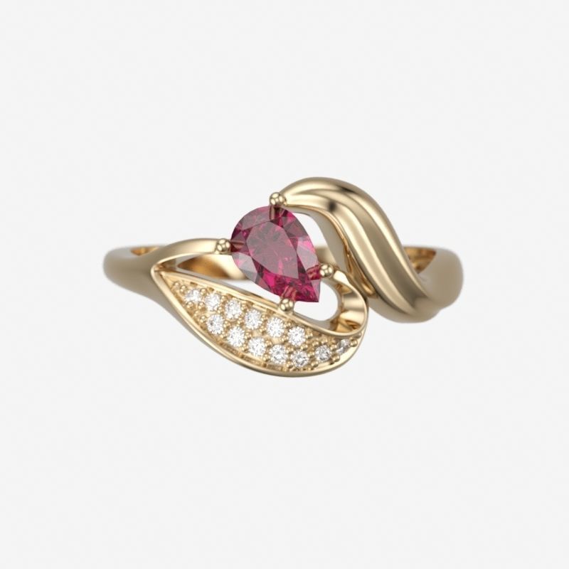 Design Women ring with ruby and diamonds 3dm stl 3D print model 3D print model_10