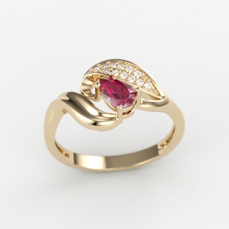 Design Women ring with ruby and diamonds 3dm stl 3D print model 3D print model_2