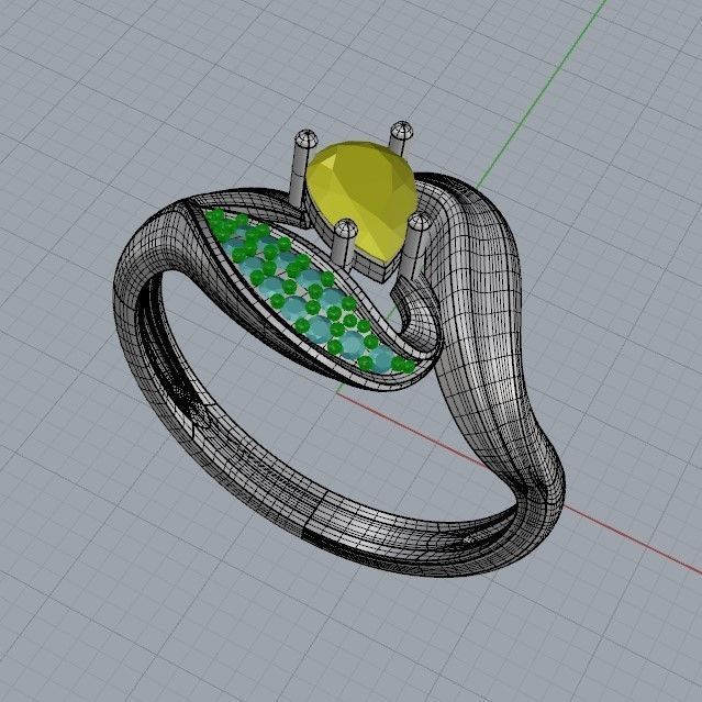 Design Women ring with ruby and diamonds 3dm stl 3D print model 3D print model_22
