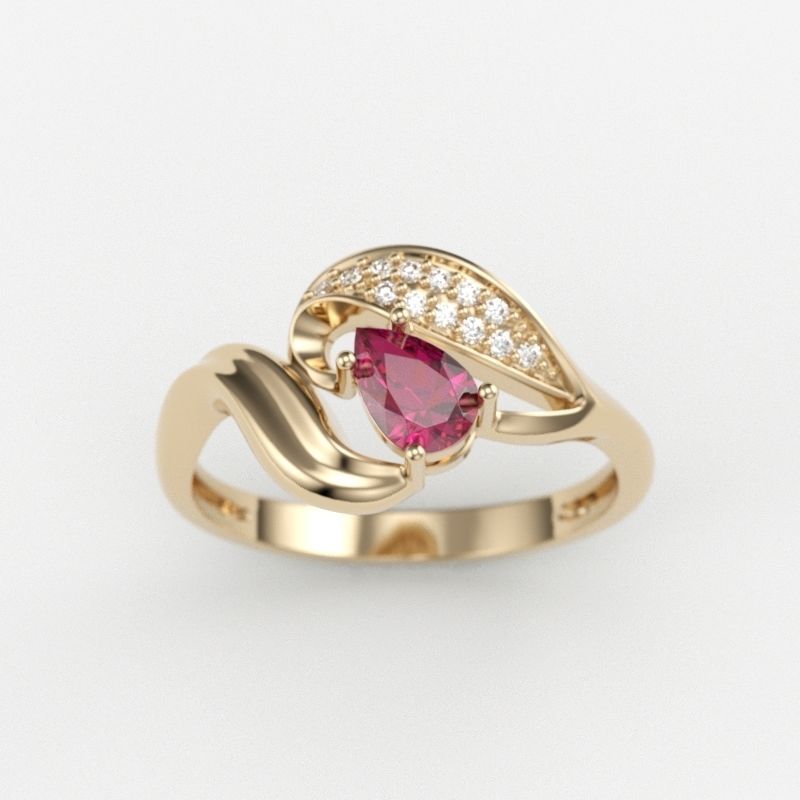 Design Women ring with ruby and diamonds 3dm stl 3D print model 3D print model_5