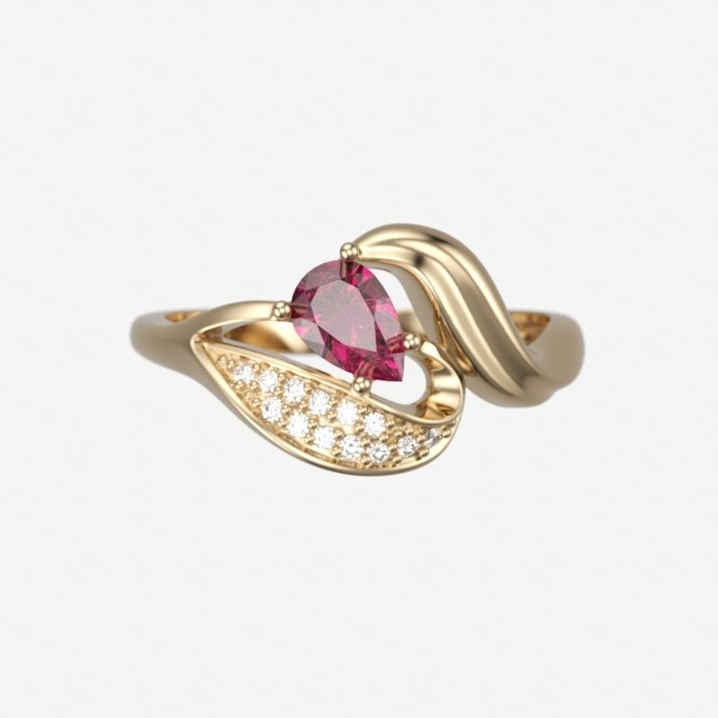 Design Women ring with ruby and diamonds 3dm stl 3D print model 3D print model_13