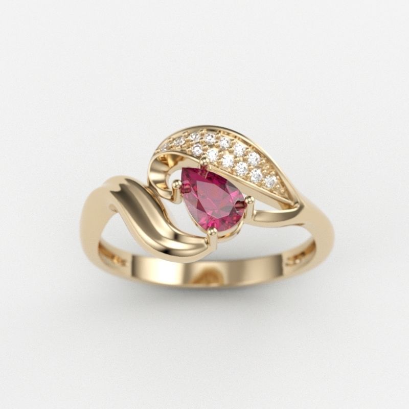 Design Women ring with ruby and diamonds 3dm stl 3D print model 3D print model_6