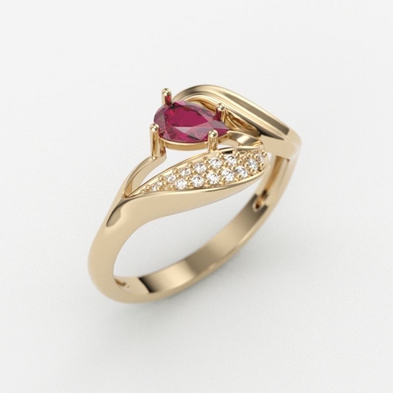 Design Women ring with ruby and diamonds 3dm stl 3D print model 3D print model_1