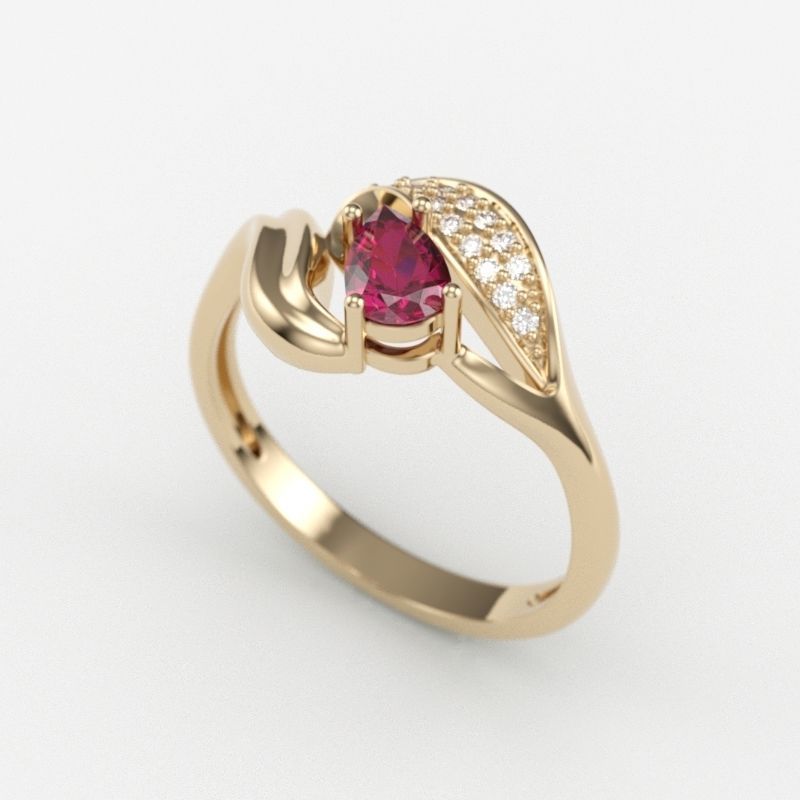Design Women ring with ruby and diamonds 3dm stl 3D print model 3D print model_3