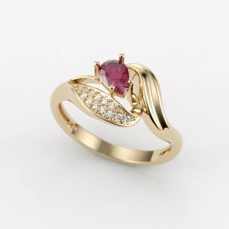 Design Women ring with ruby and diamonds 3dm stl 3D print model 3D print model_0