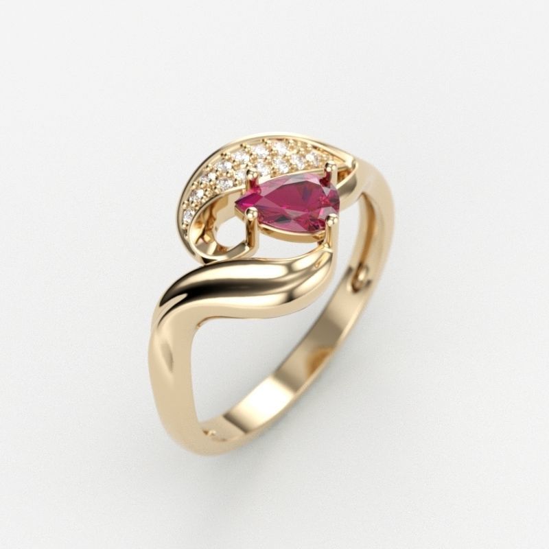 Design Women ring with ruby and diamonds 3dm stl 3D print model 3D print model_7