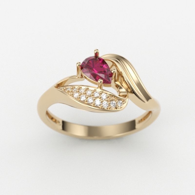 Design Women ring with ruby and diamonds 3dm stl 3D print model 3D print model_4