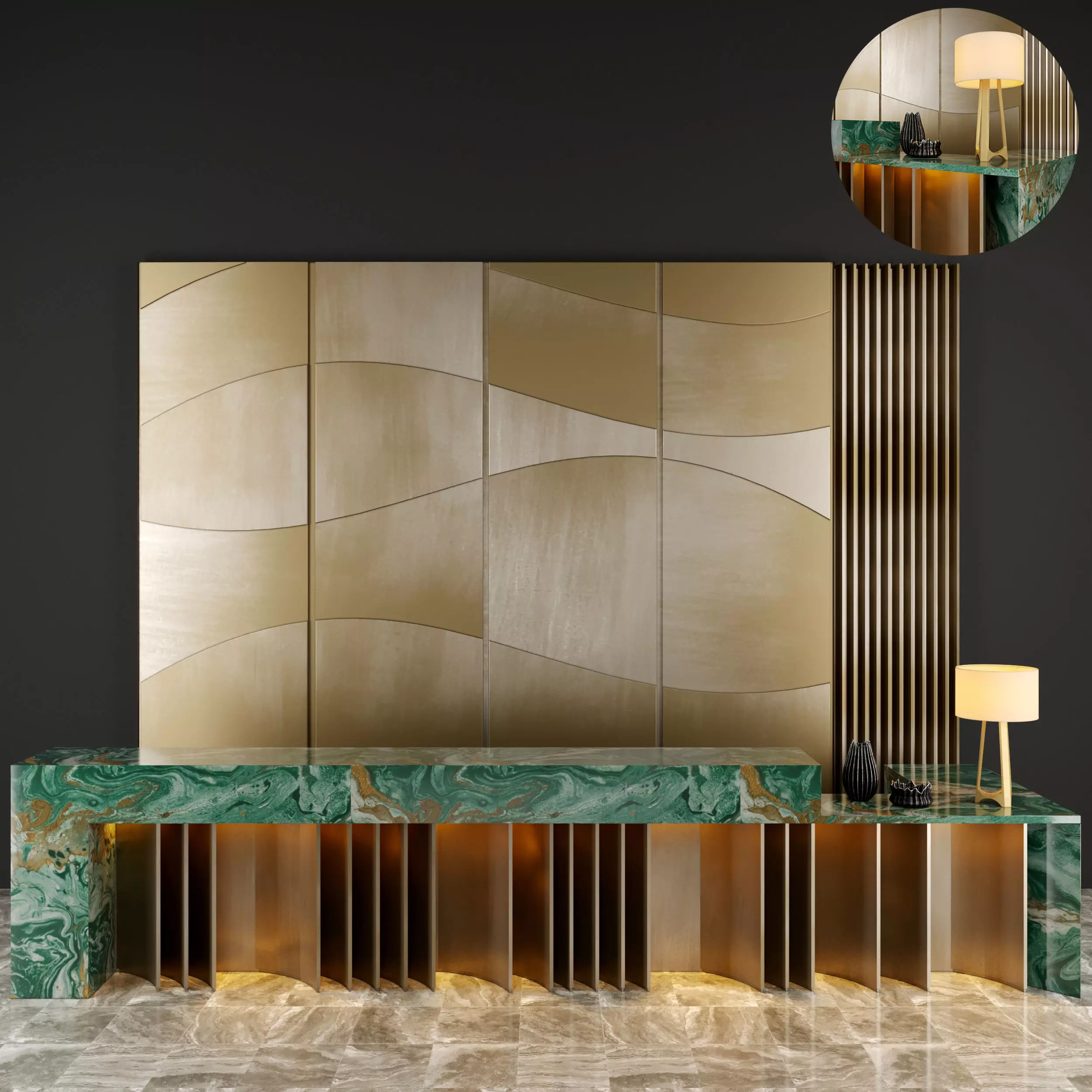 Reception modern desk with lights 3D model_0