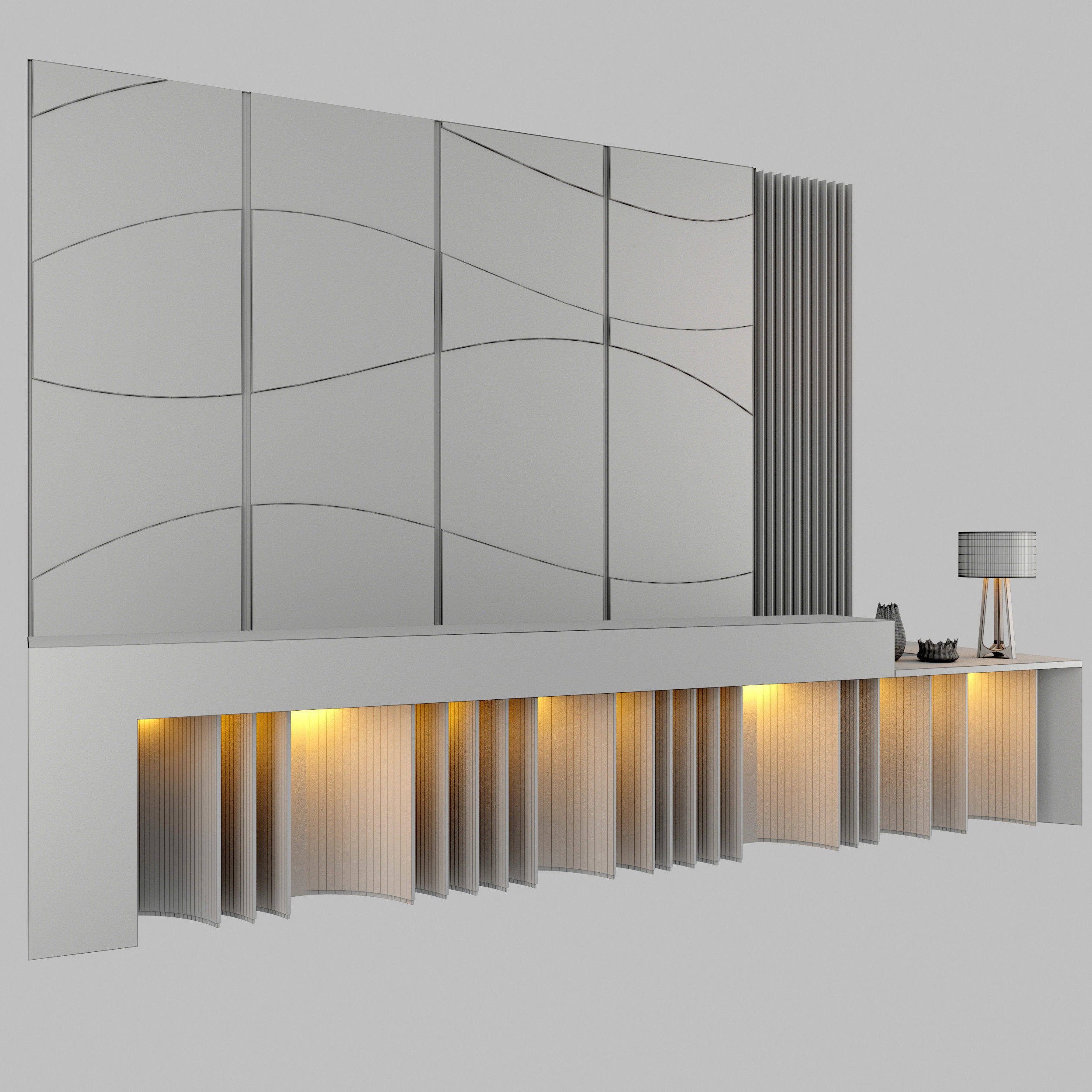 Reception modern desk with lights 3D model_2