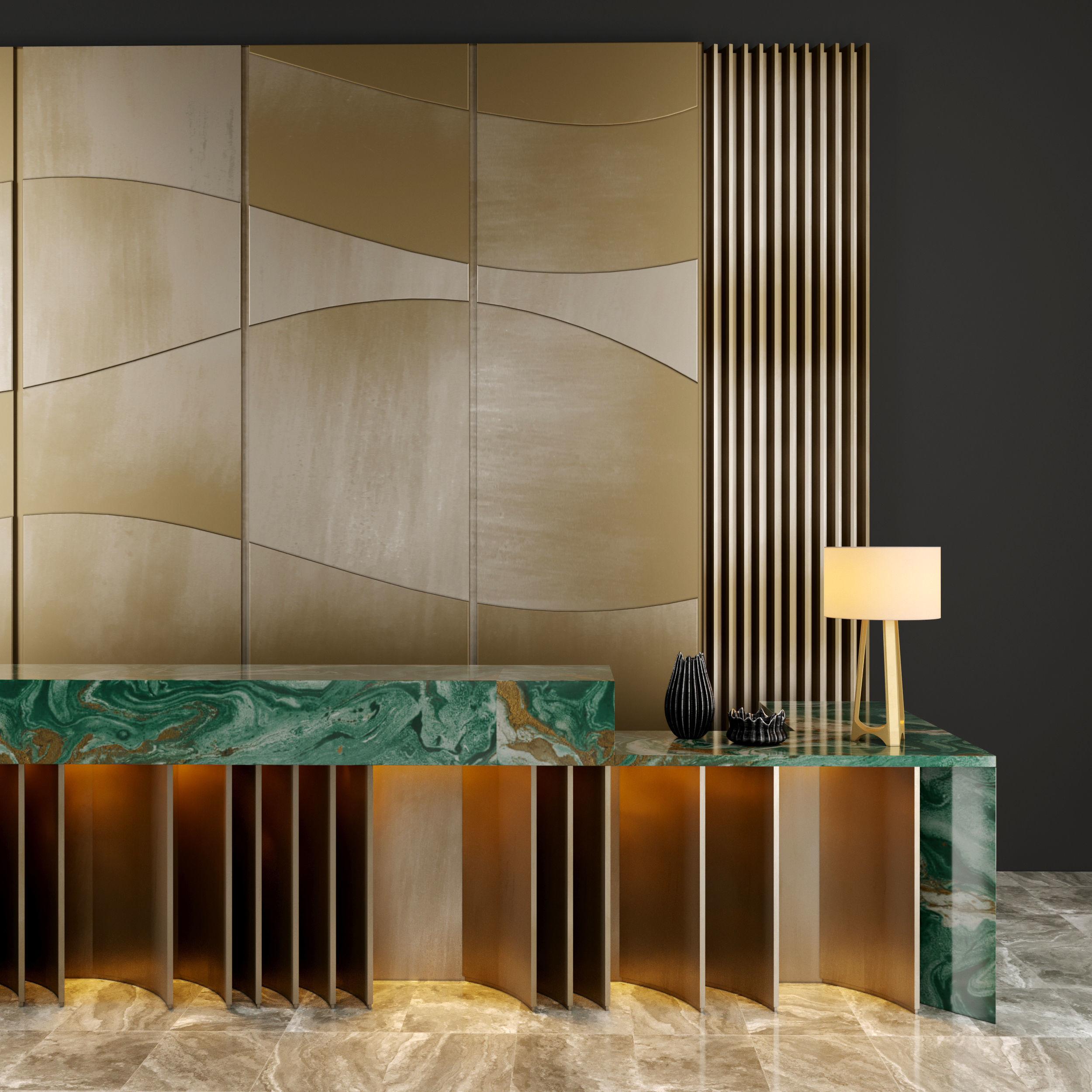 Reception modern desk with lights 3D model_5