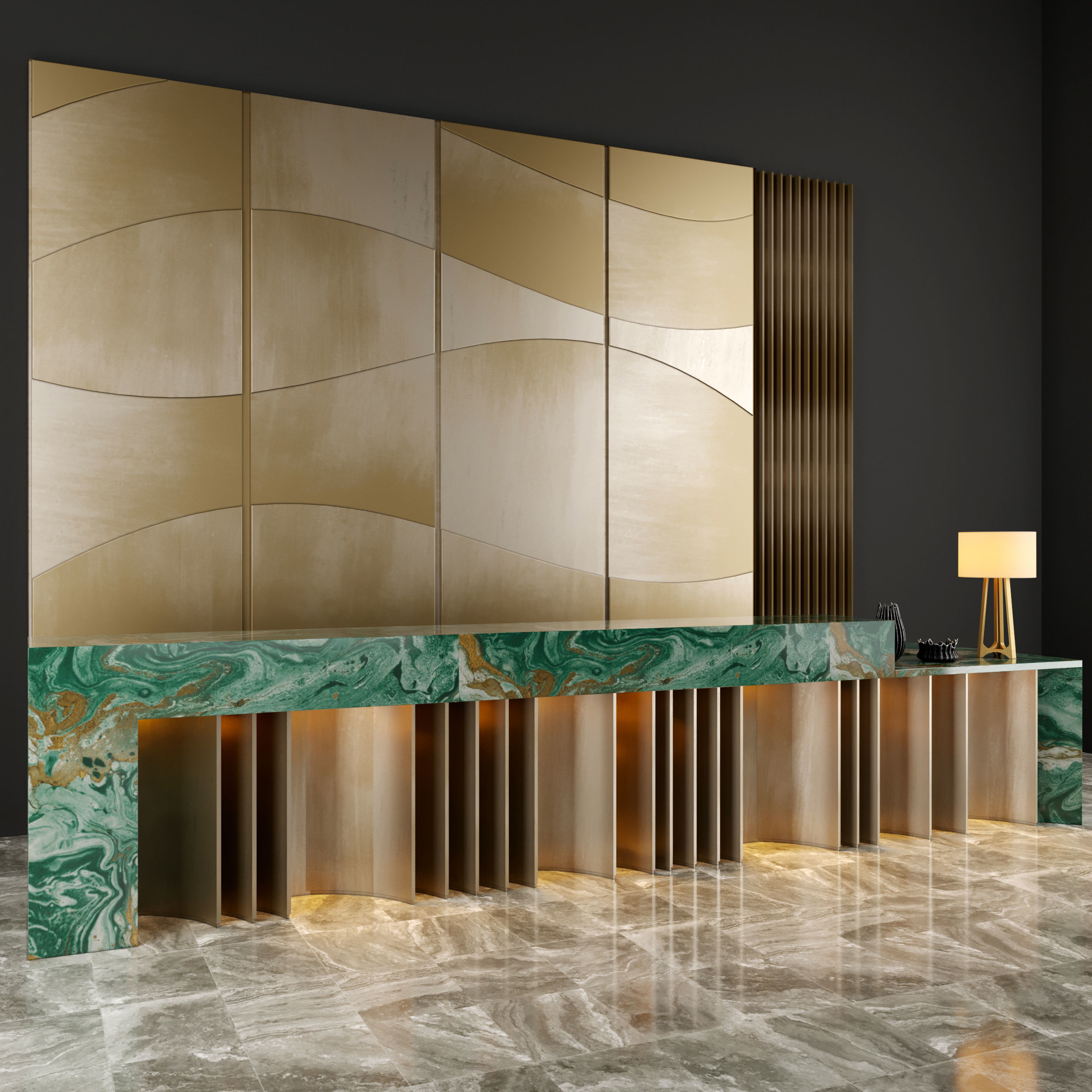 Reception modern desk with lights 3D model_4