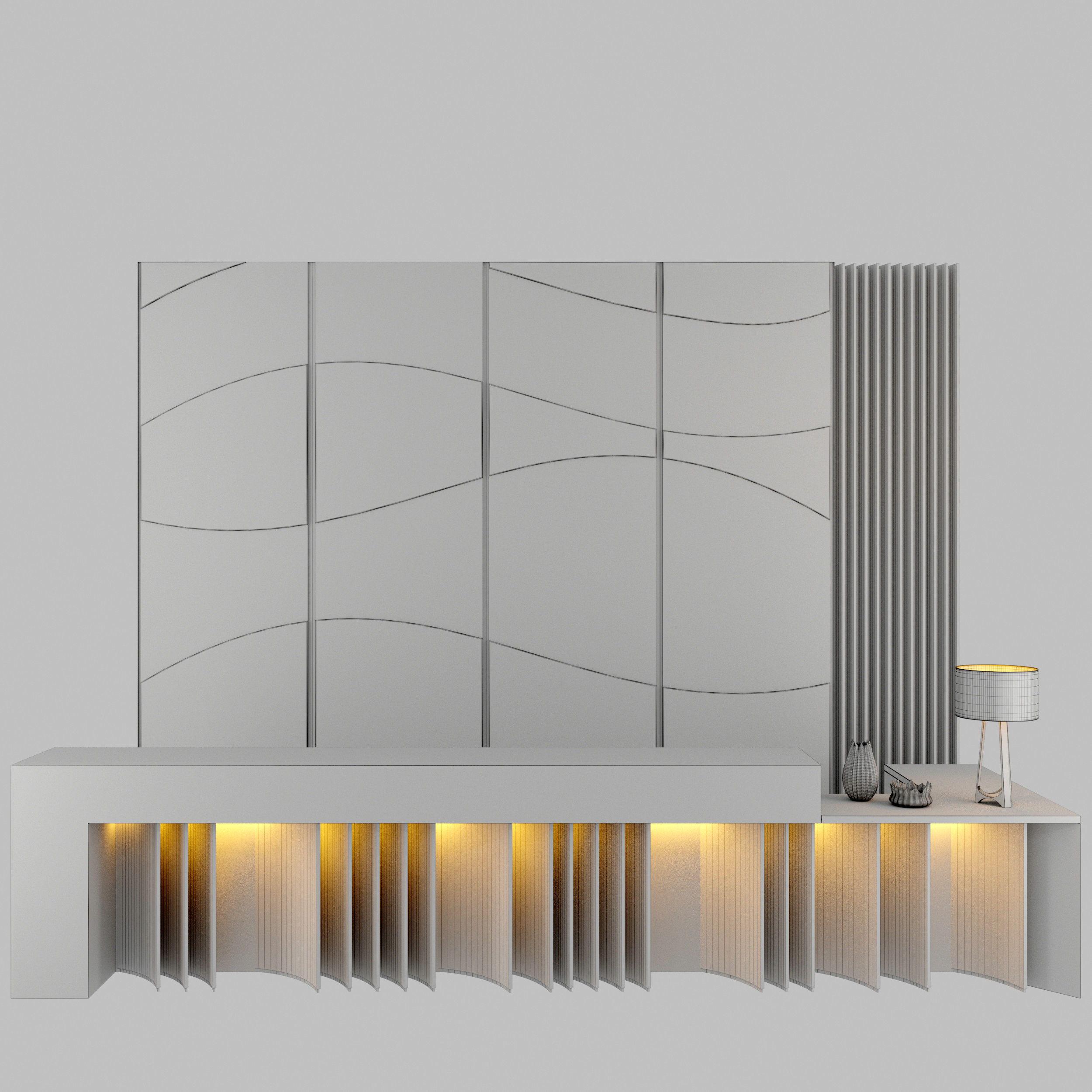 Reception modern desk with lights 3D model_3