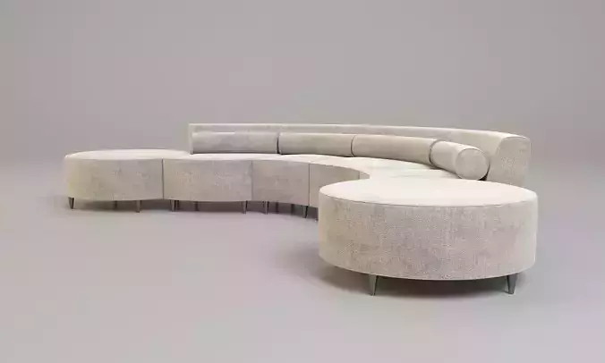 Sofa 3d model curved with two ottomans