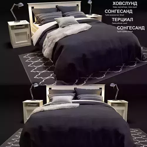 bedsongesand bed with two pillows and lamp