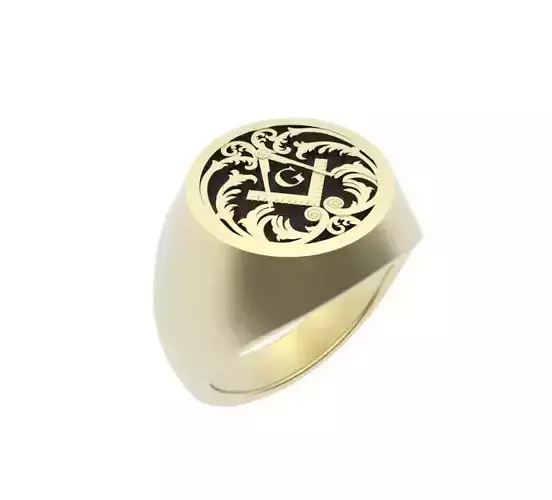 Gents 15mm Round Top Freemason Signet Ring