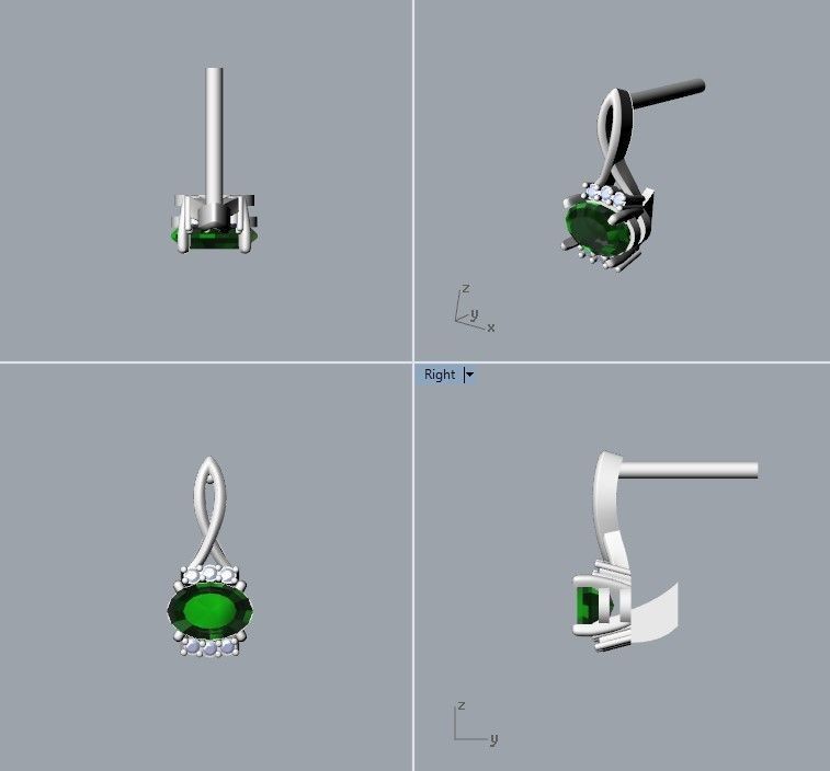 Women earrings with gem and diamonds 3dm stl vintage 3D print model_7