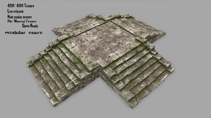stairs 3 set of stone steps Low-poly 3D model