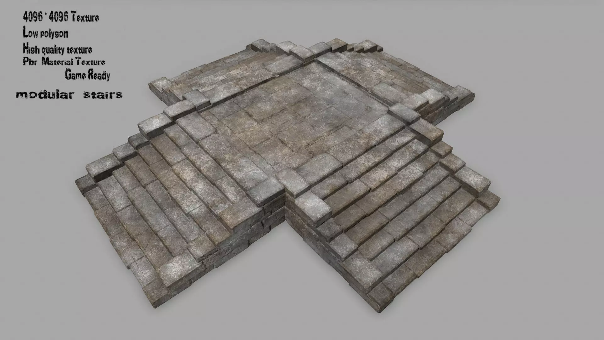 stairs 4 set of stone steps Low-poly 3D model_0